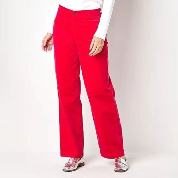 St Johns Bay Wide Leg Velvet Pants Womens 12 Red Comfort Waist Stretch NEW - Picture 1 of 12